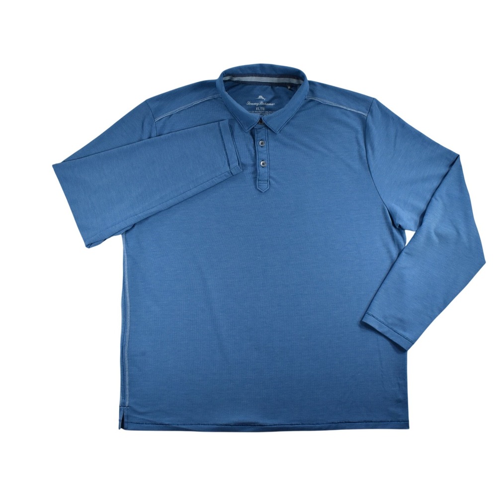 Tommy Bahama Mens XL Blue Long Sleeve Polo Shirt Recycled Blend Stretch Casual